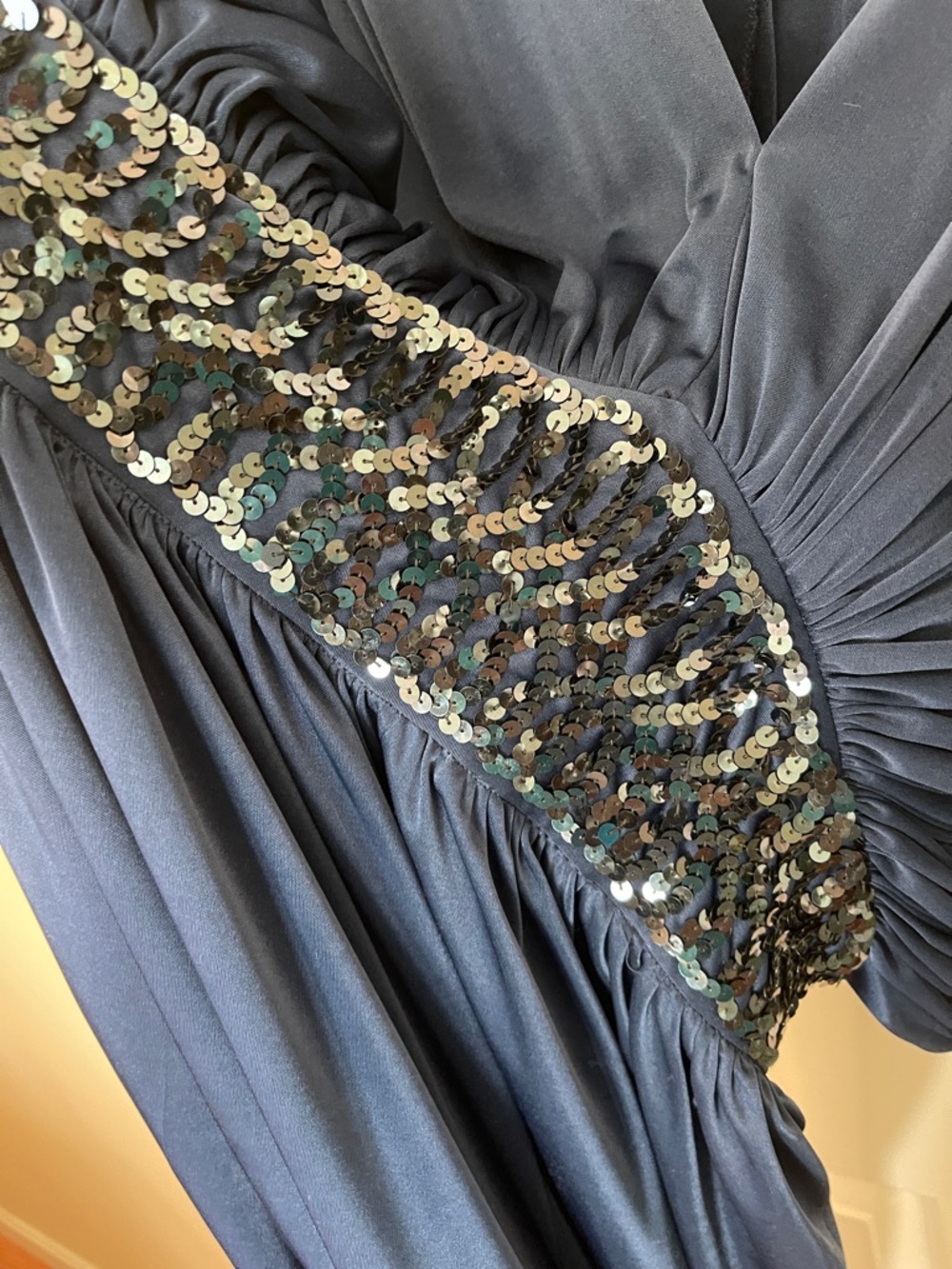 Dynasty Sequined Waist Navy Evening Jumpsuit - Women M - Picture 7 of 9